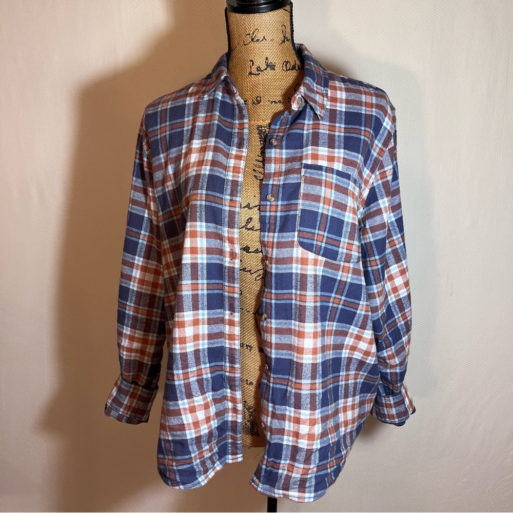 Universal Thread Flannel Shirt M Women’s Blue Plaid Relaxed Fit Cotton #Flannel